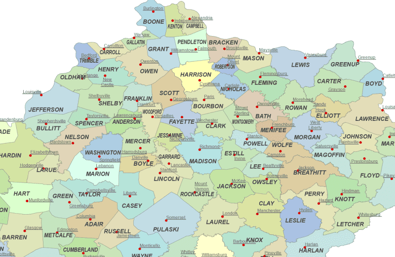 Kentucky County and Communities Map