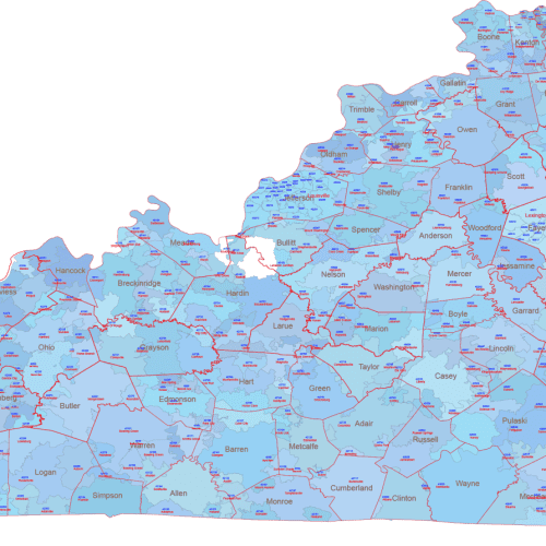 KY ZIP Code Map With Cities Counties