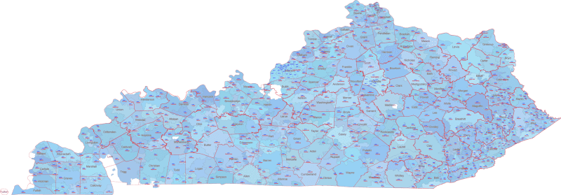 KY ZIP Code Map With Cities Counties