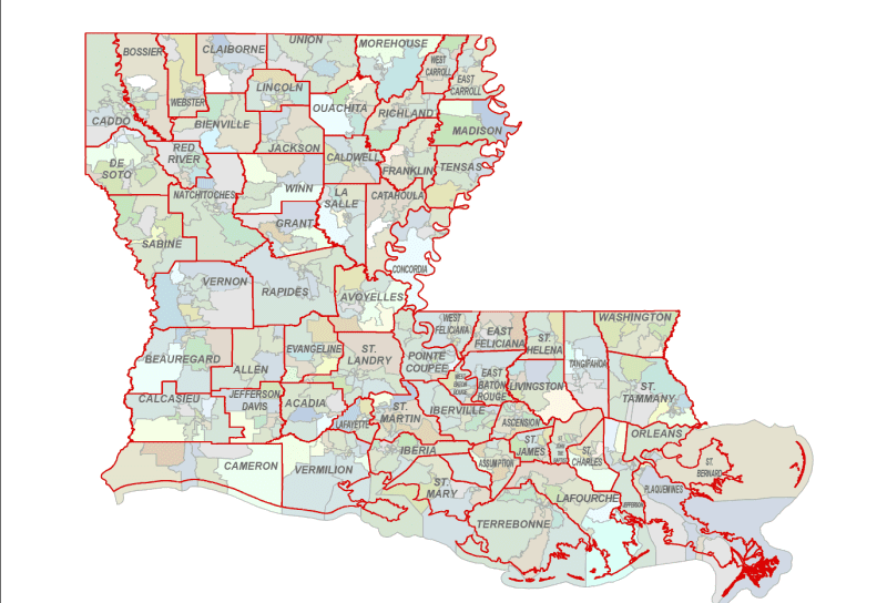 Louisiana County and Communities Map