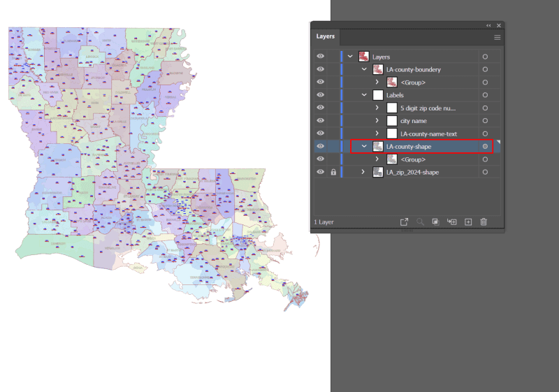 LA ZIP Code Map With Cities Counties