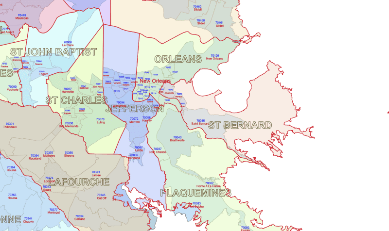 LA ZIP Code Map With Cities Counties