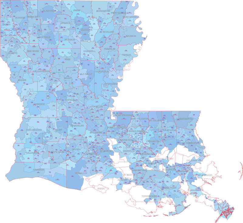 LA ZIP Code Map With Cities Counties