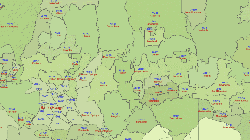 Louisiana ZIP Code Map With Cities