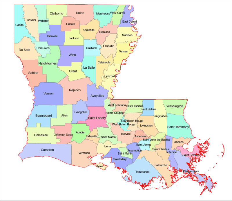 Louisiana Colored County Map