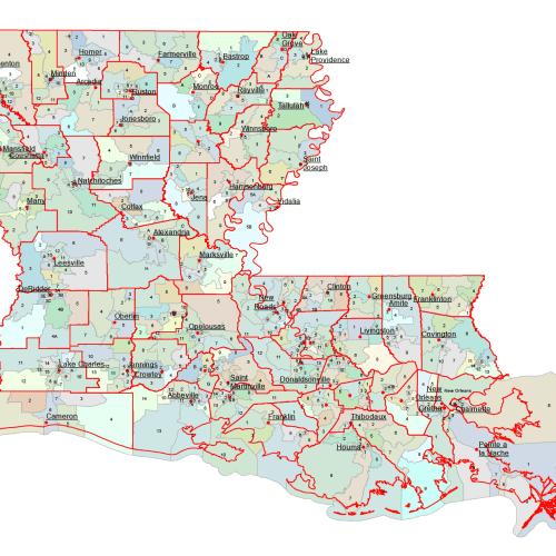 Louisiana county and communities map