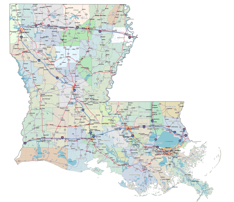 Louisiana Road and City Map