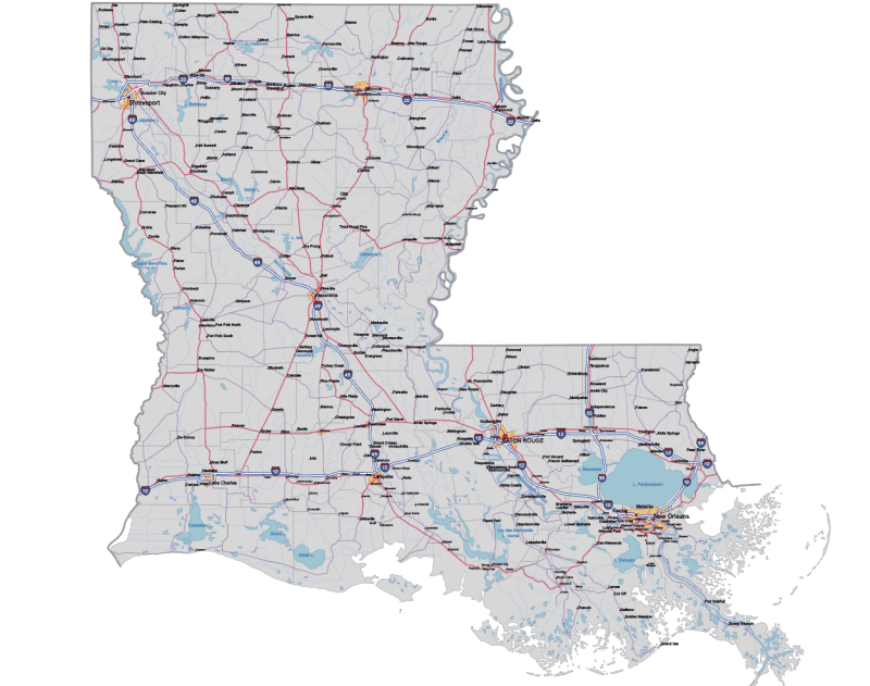Louisiana Road and City Map