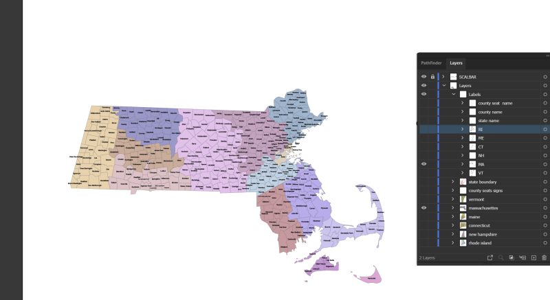 New England Communities Vector Map – Adobe Illustrator (AI) 1 Massachusetts subdivision map