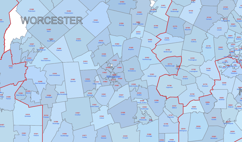 MA ZIP Code Map With Cities Counties