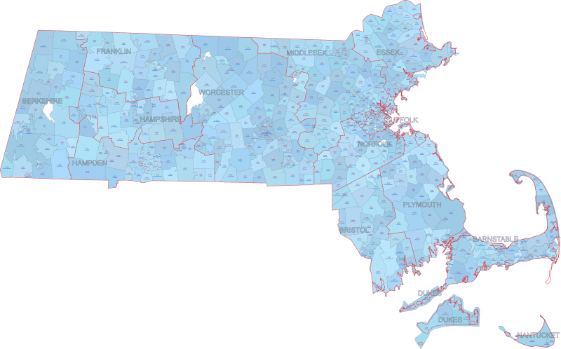 MA ZIP Code Map With Cities Counties
