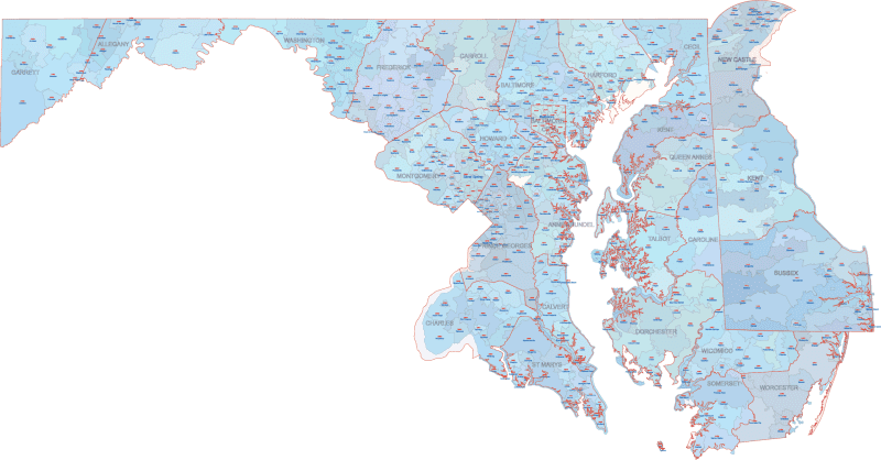 MD-DE ZIP Code Map With Cities Counties