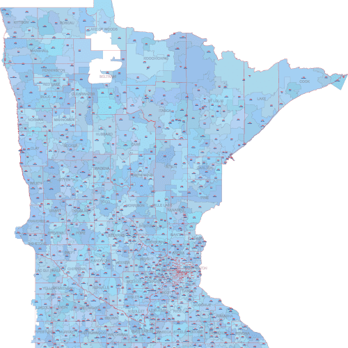 MN ZIP Code Map With Cities Counties
