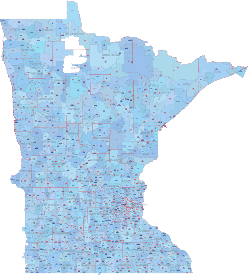 MN ZIP Code Map With Cities Counties