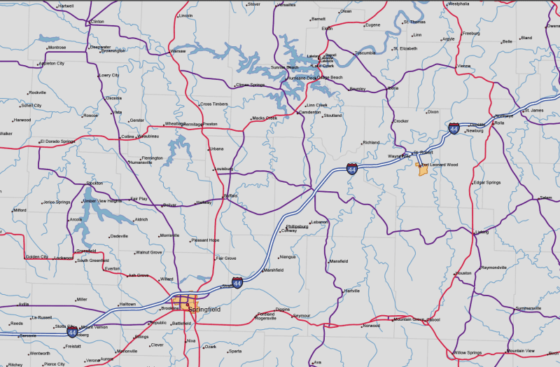Missouri Road and City Map