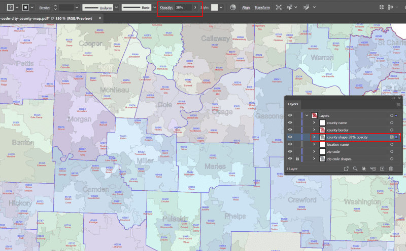MO ZIP Code Map With Cities Counties