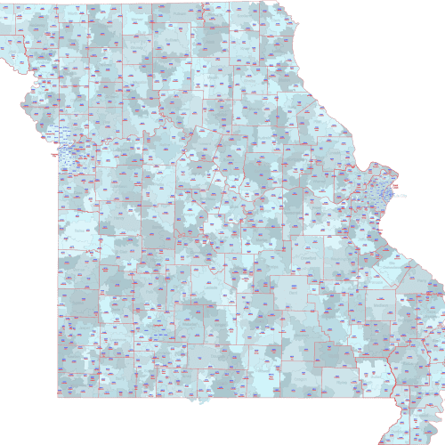Mo ZIP Code Map With Cities Counties
