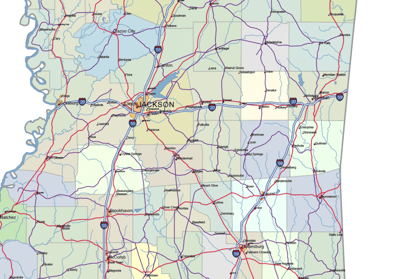 Mississippi Road and City Map