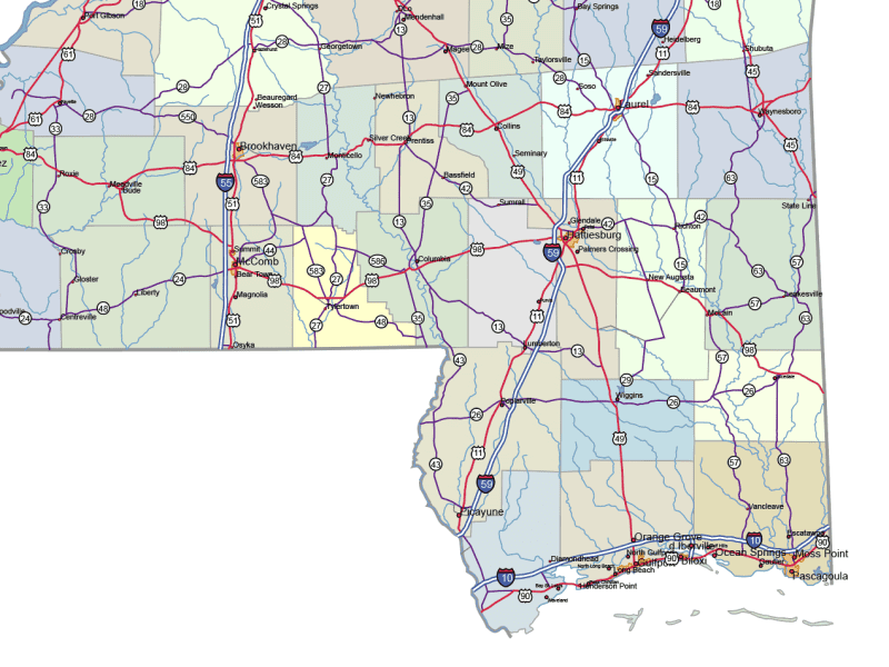 Mississippi Road and City Map