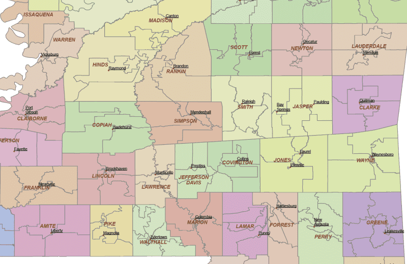 Mississippi County and Communities Map