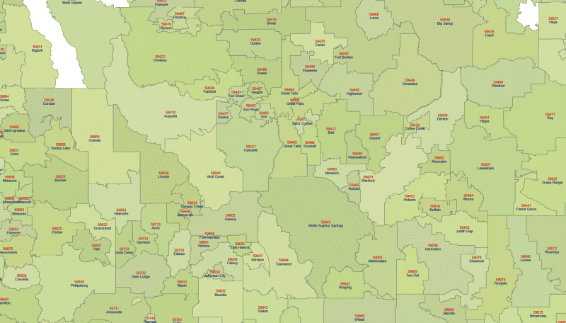 Montana ZIP Code Map With Cities