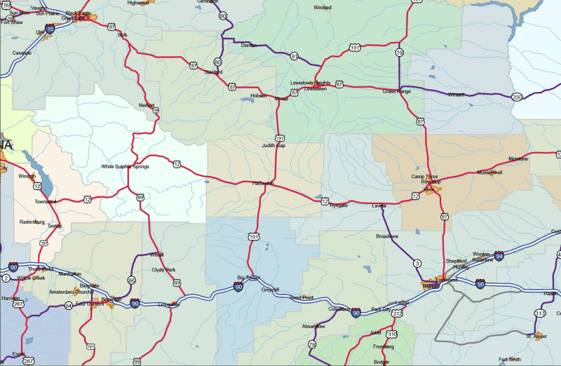 Montana Road and City Map