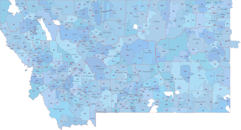 MT ZIP Code Map With Cities Counties