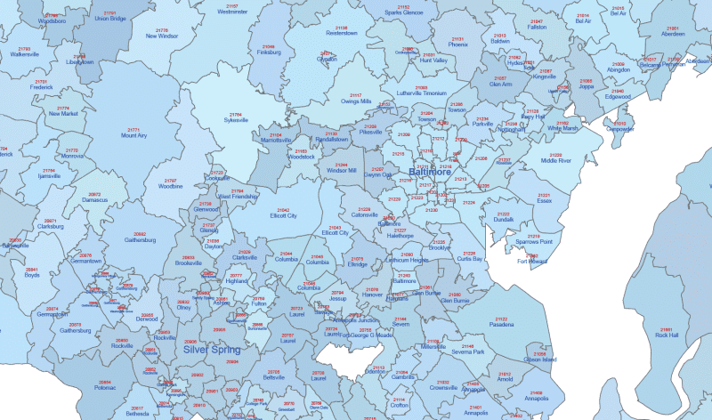 MD-DE ZIP Code Map With Cities