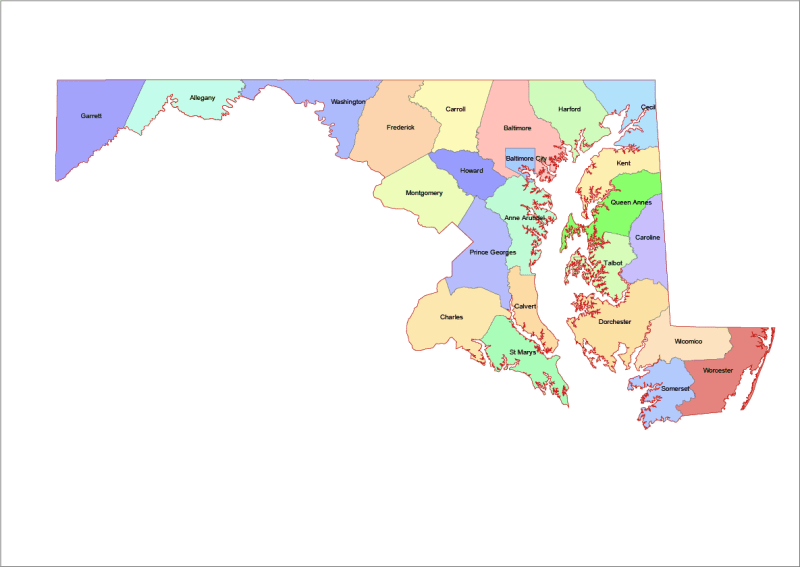 Maryland Colored Vector County Map