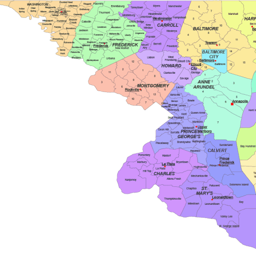 Maryland County and Communities Map