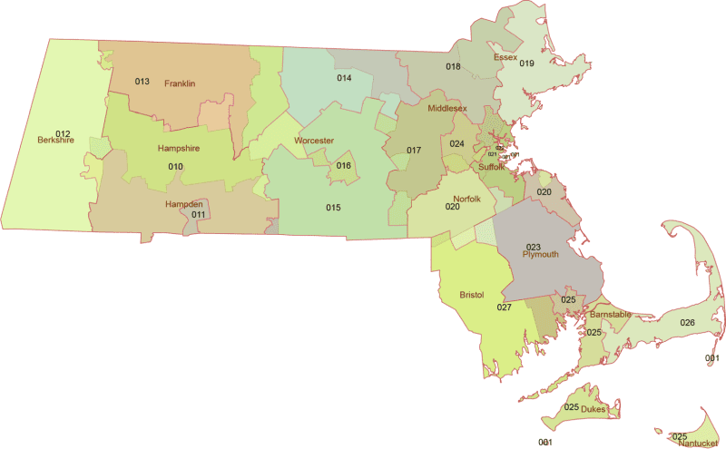 Massachusetts-3digit-zip-code-map Massachusetts 3-Digit ZIP Code Map
