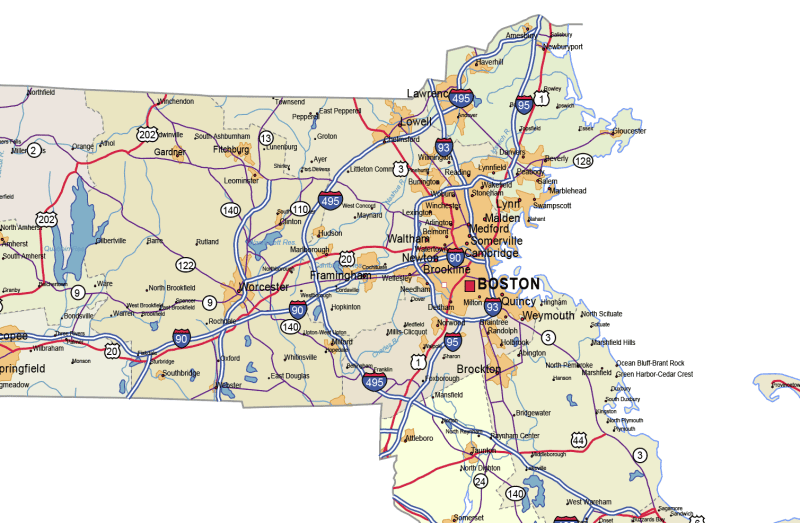 Massachusetts Road and City Map