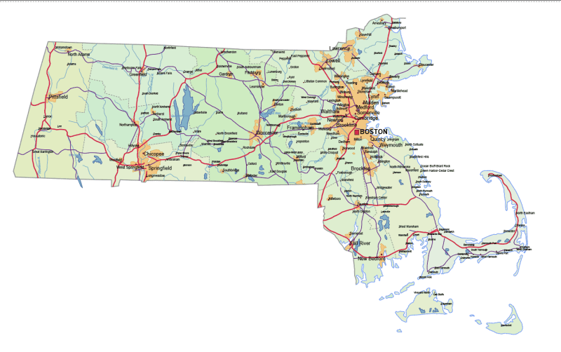Massachusetts Road and City Map