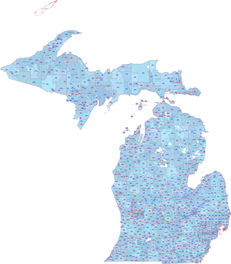 Michigan ZIP Code City County Map