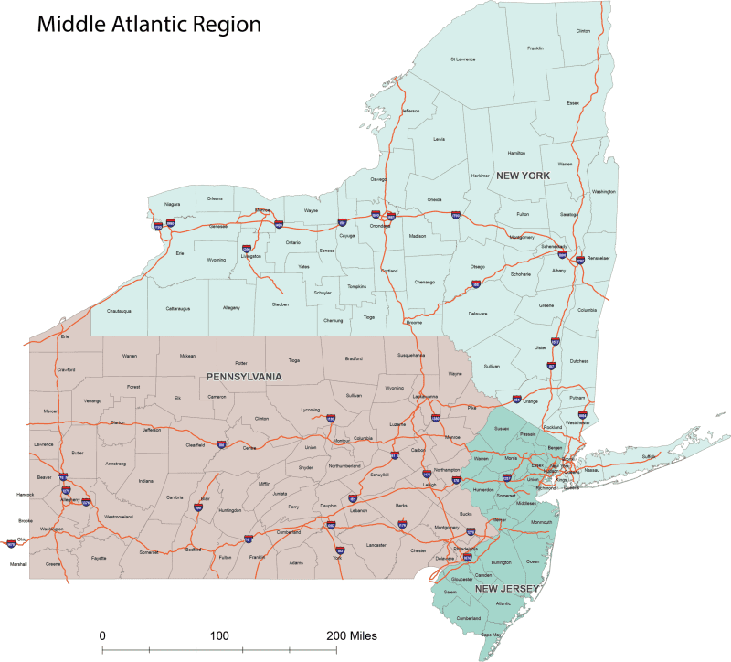 ProGrade Middle Atlantic County Map