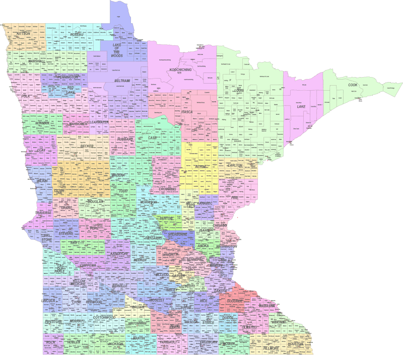 Minnesota County and Communities Map