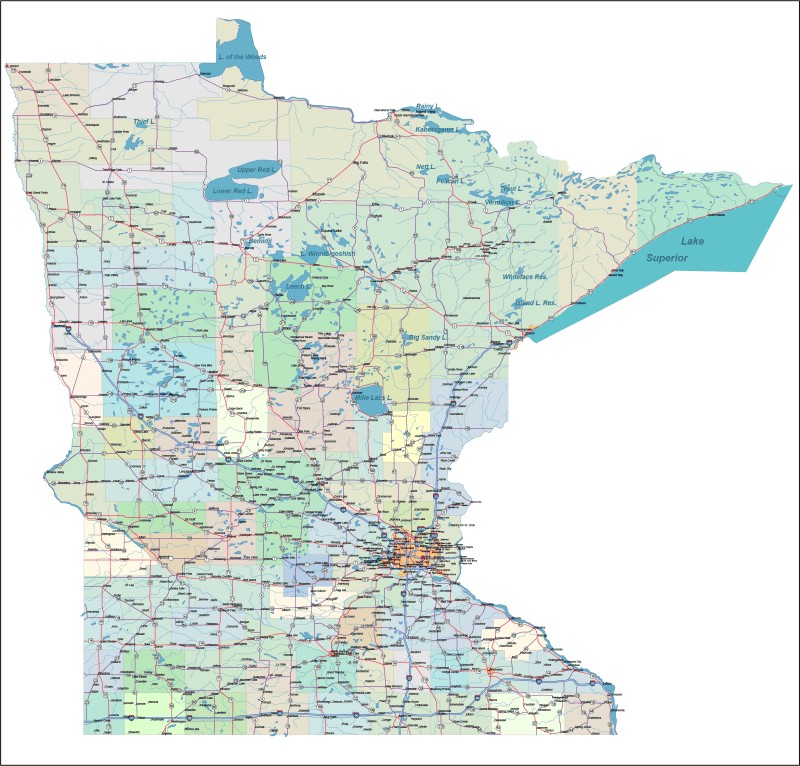 Minnesota Road and City Map