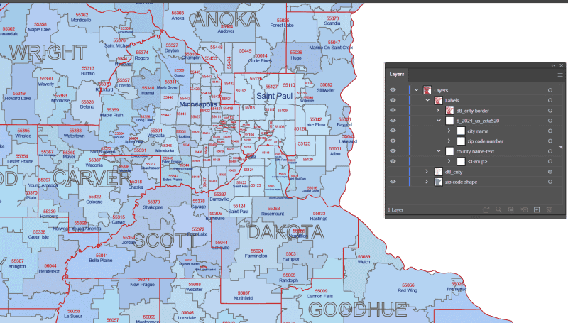 MN ZIP Code Map With Cities Counties
