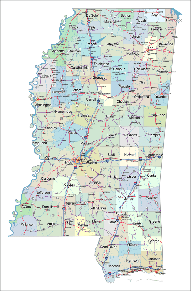 Mississippi Road and City Map