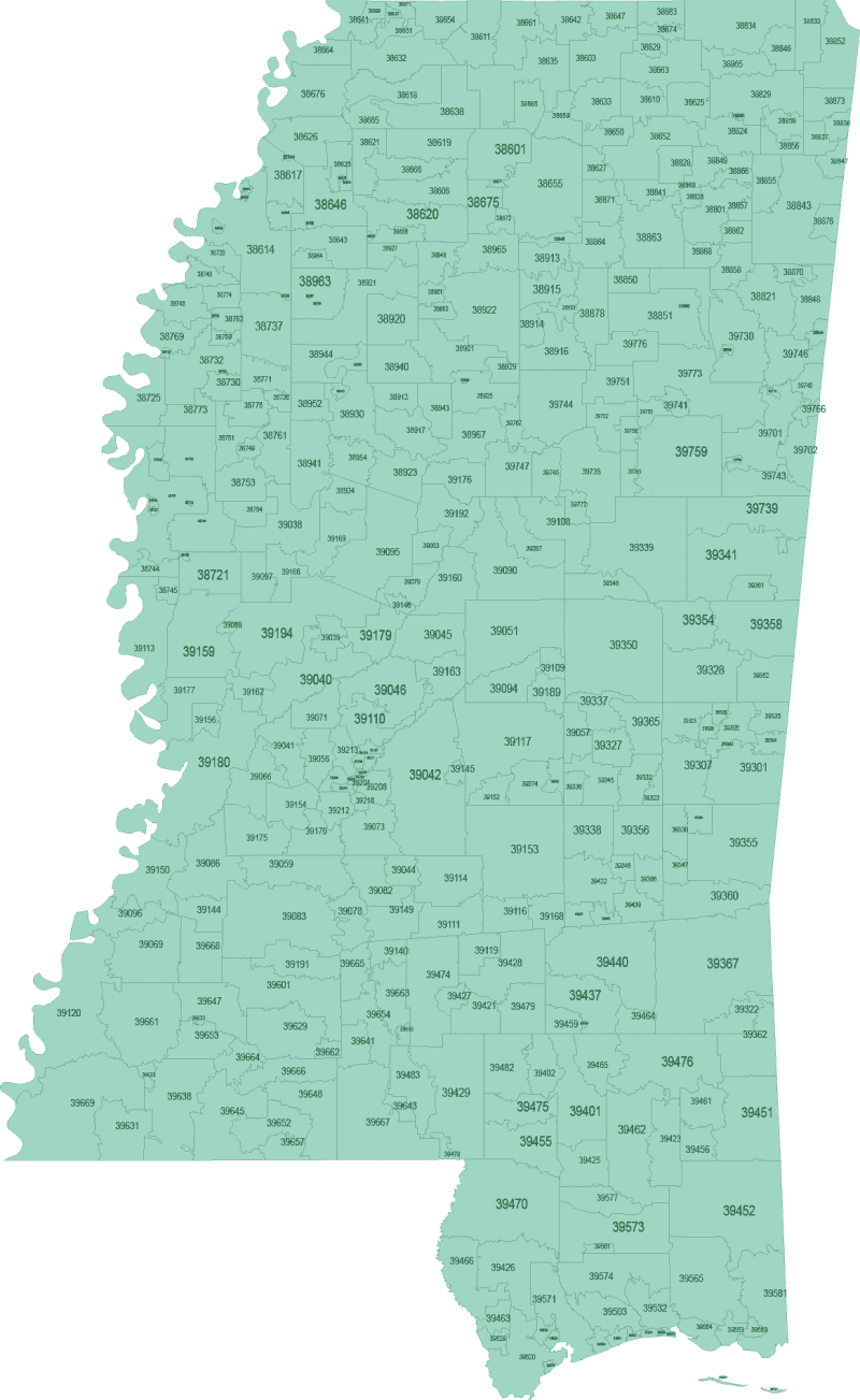 Mississippi ZIP Code Map Basic