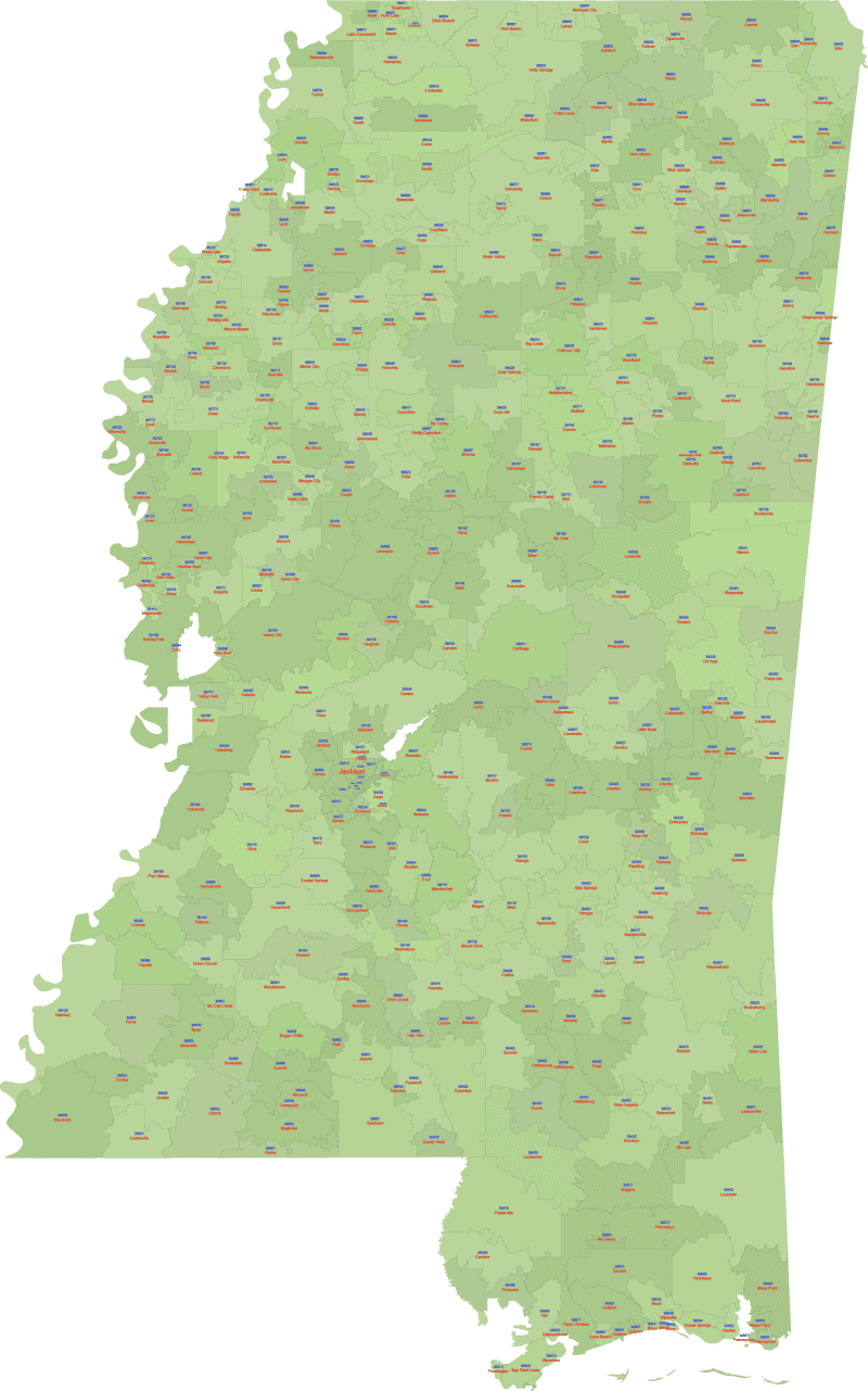 Mississippi ZIP Code Map With Cities