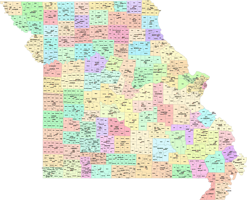 Missouri County and Communities Map