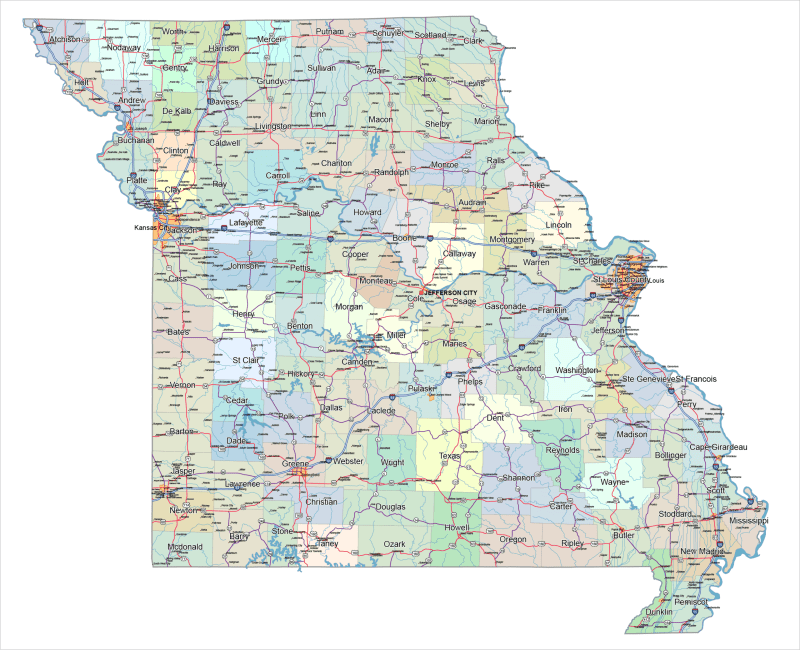 Missouri Road and City Map