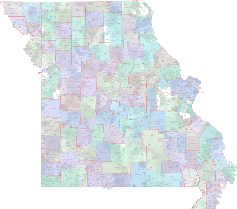 MO ZIP Code Map With Cities Counties