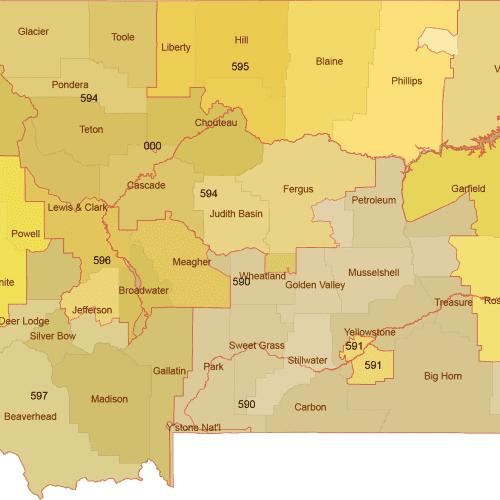 Montana 3-Digit ZIP Code Map with Counties