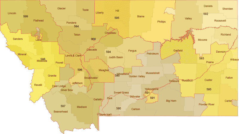Montana 3-Digit ZIP Code Map with Counties