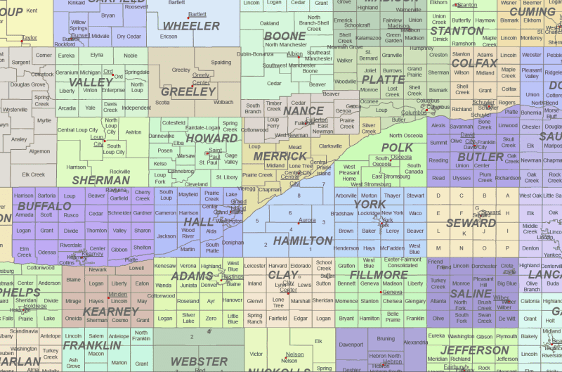 Nebraska County and Communities Map