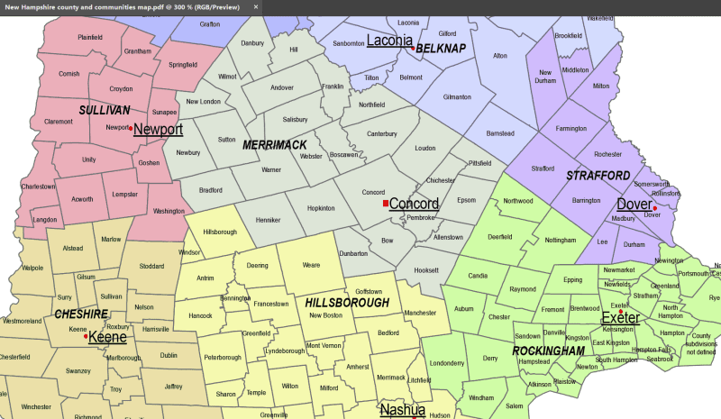 New Hampshire County and Communities Map