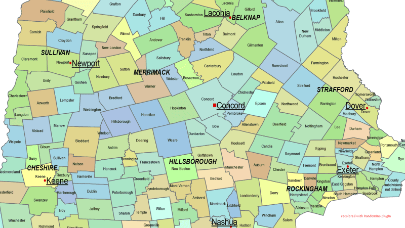 New Hampshire County and Communities Map