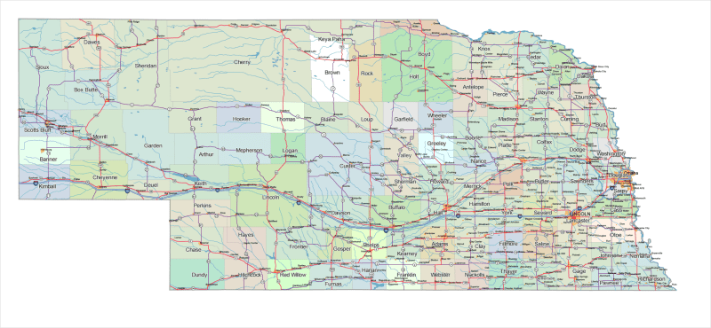 Nebraska Road and City Map